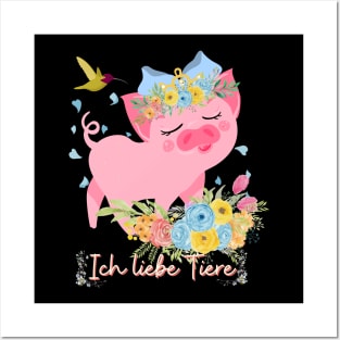 Schwein Vogel Liebe Tiere Prinzessin Blumen Süß Posters and Art